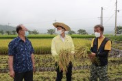 김철우 보성군수, 웅치면 올벼쌀 첫 수확… 장마와 태풍 이겨낸 수확의 기쁨